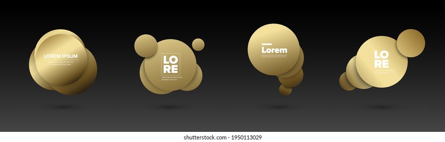 Set of vector gold abstract circle digital elements with gradients for flyer brochure cover page title. Golden Circle background shape elements for lettering heading banner or flyer. dark version