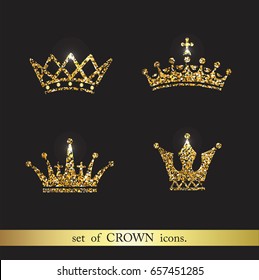 Set of vector gold crown icons. Logo royal design elements.