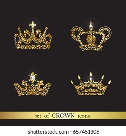 Set of vector gold crown icons. Logo royal design elements.