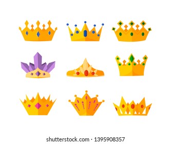 Watercolor Gold Crown Set Isolated On Stock Illustration 1228492978