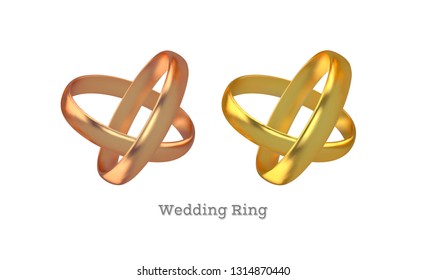 Set of vector gold engagement rings. 3D Illustration