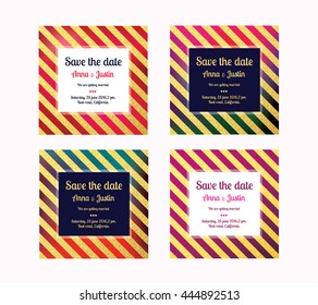 Set of vector gold glittering lines pattern on blurred background. Trendy gold glitter stripe. Abstract golden background for certificate, gift, voucher, present, discount, invitation,wedding card.