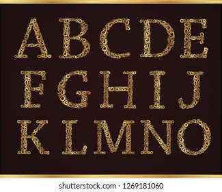 Set of vector gold letters in vintage style on a black background