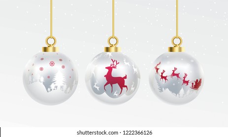 Set of vector gold, red and silver christmas balls with ornaments. golden collection isolated realistic decorations. Vector illustration on white background.