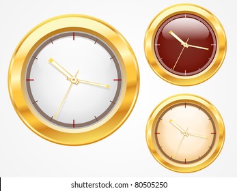 set of vector gold shiny clock icon design. EPS 10.
