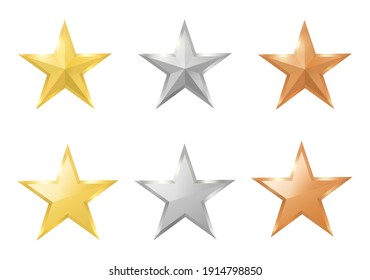 Set of vector gold, silver and bronze stars