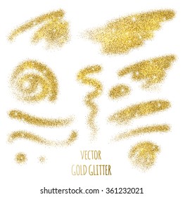 Set of vector Gold sparkles on white background. Gold glitter background. 