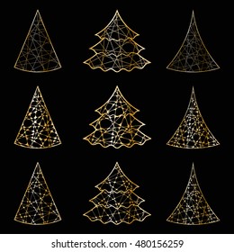 set of vector gold stylized Christmas tree