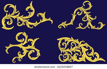 Set vector of Golden arabesque, flourish. Luxury Oriental damask ornaments. Fancy Victorian graphic element. Vintage Gold Baroque calligraphy decorative border frame.