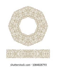 Set of vector golden decorative elements - rosettes, border ornaments, vignettes on white background
