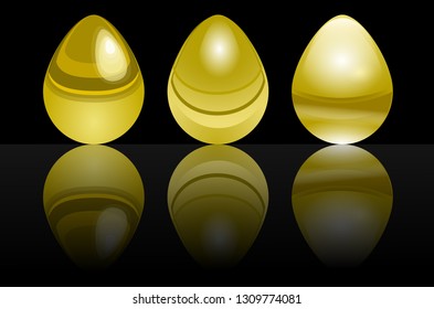 Set of vector golden easter eggs on black background, can be a symbol of financial success
