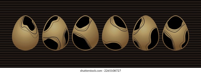 Set of vector golden eggs isolated on white background. Decorative design elements for Easter design. Traditional spring holidays, Sunday.