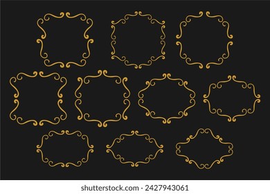 Set vector golden elegant arasbeque frames dark background