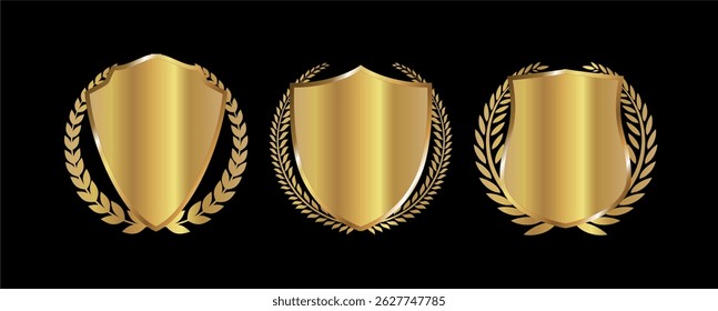 conjunto de emblema dourado do vetor na cor preta
