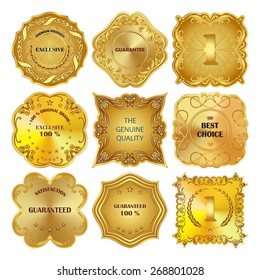 Set of vector golden metal design elements on white background.