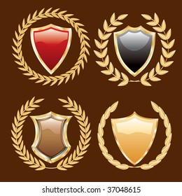 set of vector golden shields with laurels