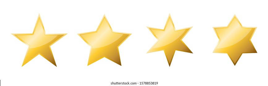 Set of vector golden stars. Vector golden stars, isolated. Glossy star icon.