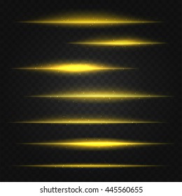 set of vector golden yellow lens flares on transparent background