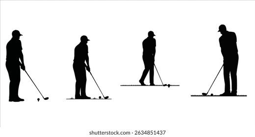 set vector of golf player silhouette