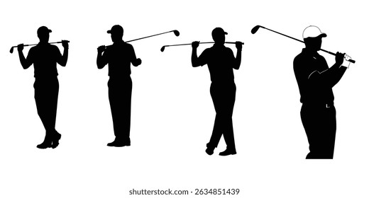 set vector of golf player silhouette