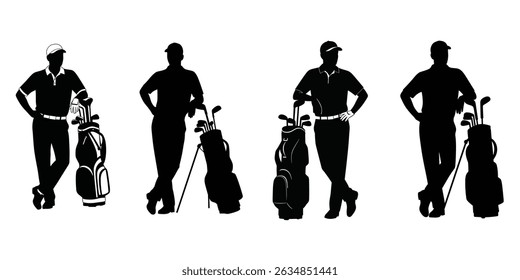 set vector of golf player silhouette
