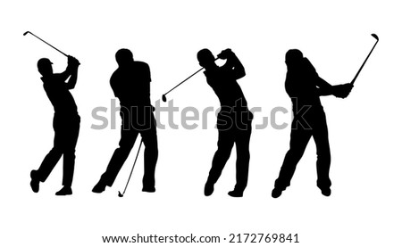 set vector of golf player silhouette