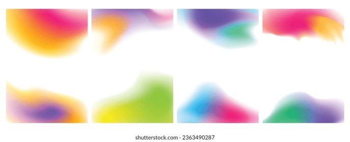 Set of vector gradient abstract background. Brush strokes of colorful liquid paint. Isolated elements of holographic chameleon design elements of shimmering color. Vector illustration