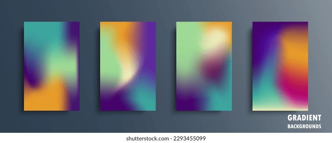 Set of vector gradient backgrounds in bright colors. For brochures, booklets, banners, posters, magazines, branding, social media and other projects. For web and print.
