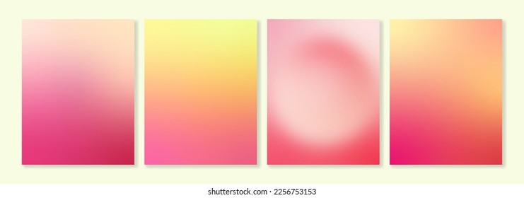 Set of vector gradient backgrounds in coral, pink and yellow colors. For brochures, booklets, posters, wallpapers, branding, social media and other trendy projects. For web and print.