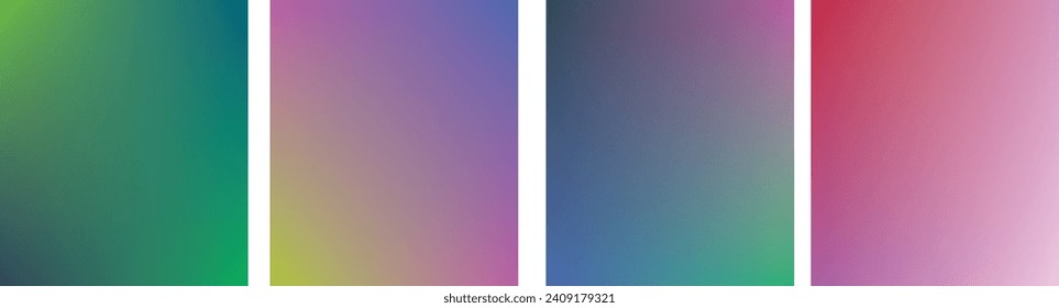 Set of vector gradient backgrounds with grainy texture. For covers, wallpapers, branding, business cards, social media and other projects. You can use the grainy texture for any of the backgrounds.