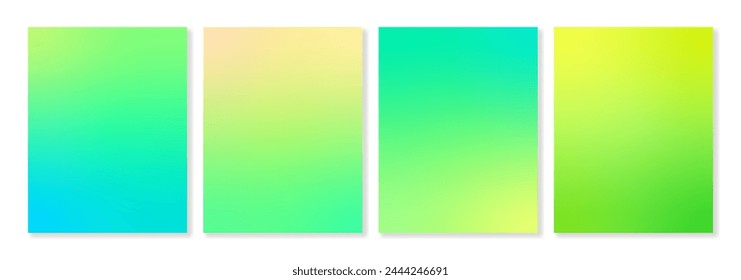 Set of vector gradient backgrounds in green, blue and yellow colors with soft transitions. For brochures, booklets, catalogs, posters, business cards, social media and more. For web and print. 库存矢量图