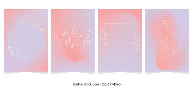 Set of vector gradient backgrounds. In pinkish-blue tones with soft transitions. With gradient flowers, leaves, frames. Suitable for postcards, covers, screensavers, wallpapers, social networks.