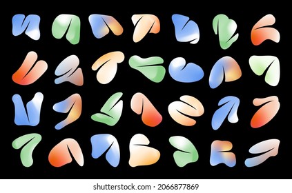 Set of vector gradient shapes and objects. cracked stones, brutalistic figures, spills, streaks, liquid forms