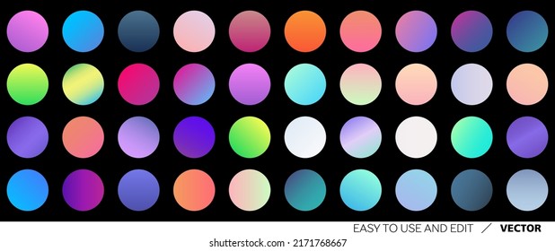 Set of vector gradients, modern combinations of colors and shades. Color gradient palette in the form of circles