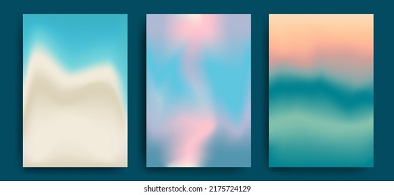 Set of vector gradients in pastel colors. For covers, wallpapers, branding and other projects. Summer palette.VBeach, sea, sunset sky. Vector illustration