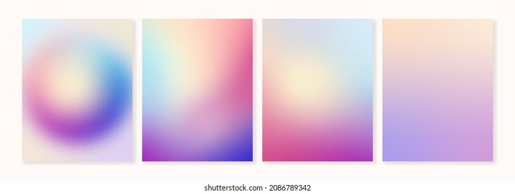 Set of vector grainy gradient backgrounds in vibrant colors. For covers, wallpapers, branding, social media and more. Can be used for web and print. You can use the grainy texture for each background.