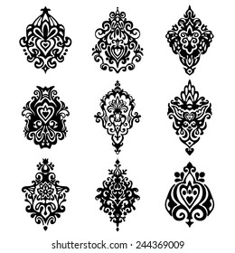 set of vector graphic abstract damask flower ornamental designs 