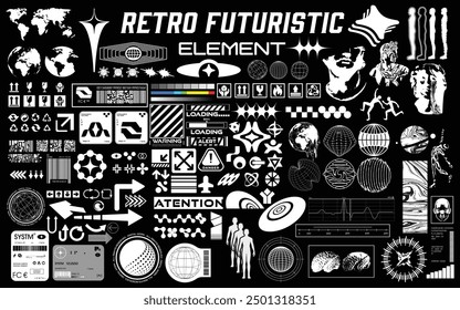 Set of vector graphic asset for streetwear design. Retro futuristic element in Y2K for apparel, clothing and poster design.