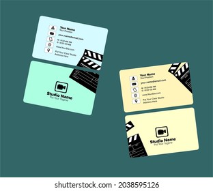 Set vector graphic of business card design, with camera icon and film board. Business card design, perfect to use for movie maker studio