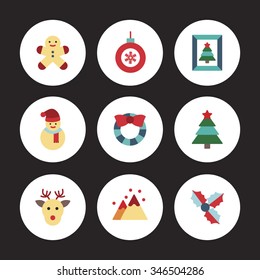 A set of vector graphic for christmas, winter vacation, holiday, gift, sports. doll, snow, man, frame, toy, rudolph, deer, leaf, cake, tree, star, ball, decoration,