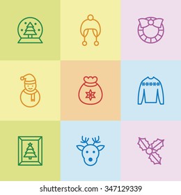 A set of vector graphic for christmas, winter vacation, holiday, gift. deer, snowman, decoration, pocket, toy, frame, clothes, sweater, woolen(woolly) hat
