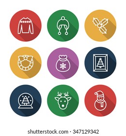 A set of vector graphic for christmas, winter vacation, holiday, gift. deer, snowman, decoration, pocket, toy, frame, clothes, sweater, woolen(woolly) hat
