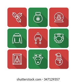 A set of vector graphic for christmas, winter vacation, holiday, gift. deer, snowman, decoration, pocket, toy, frame, clothes, sweater, woolen(woolly) hat