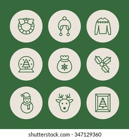 A set of vector graphic for christmas, winter vacation, holiday, gift. deer, snowman, decoration, pocket, toy, frame, clothes, sweater, woolen(woolly) hat