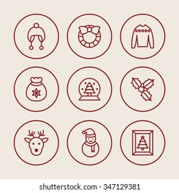 A set of vector graphic for christmas, winter vacation, holiday, gift. deer, snowman, decoration, pocket, toy, frame, clothes, sweater, woolen(woolly) hat