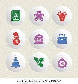 A set of vector graphic for christmas, winter vacation, holiday, gift, sports. doll, snow, man, frame, toy, deer, leaf, cake, tree, star, ball, decoration,
