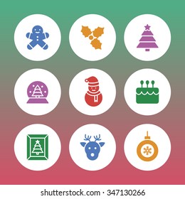 A set of vector graphic for christmas, winter vacation, holiday, gift, sports. doll, snow, man, frame, toy, deer, leaf, cake, tree, star, ball, decoration,