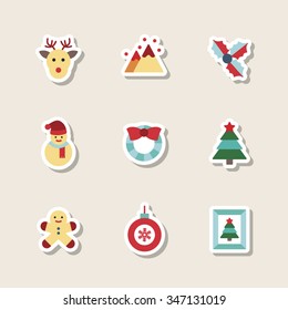 A set of vector graphic for christmas, winter vacation, holiday, gift, sports. tree, mountain, leaf, frame, decoration, deer, doll, ball, snow, man,
