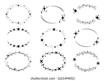 Set of vector graphic circle frames. Wreaths for design, logo template. Stardust, stars, starry sky.Set of vector graphic circle frames. Wreaths for design, logo template.