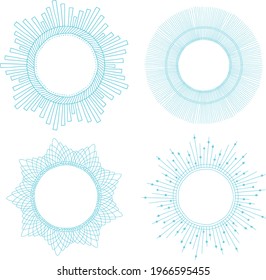 Set of vector graphic circle frames. Wreaths for design, logo template